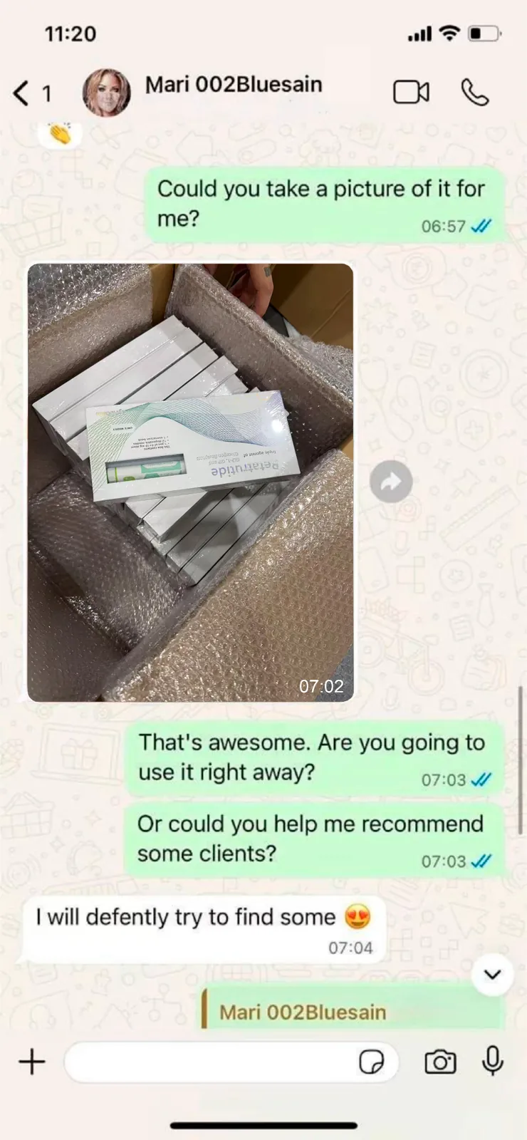 WhatsApp customer review of Synedica Retatrutide — screenshot 2